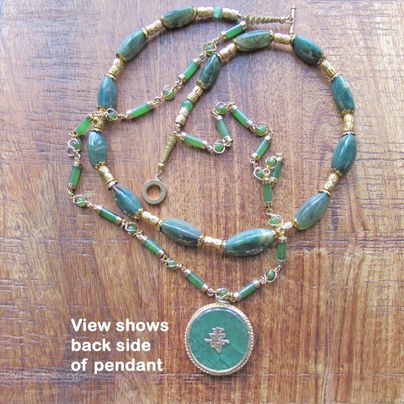 VTG Asian dragon pendant, Double strand necklace, Faux jade, opal, ruby w/ gold - Picture 6 of 12
